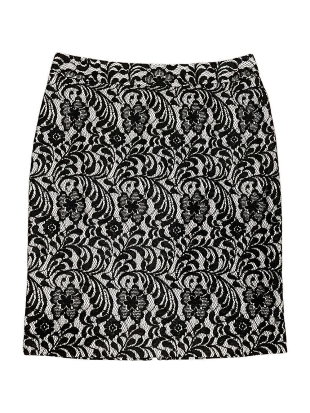 Worthington Womens 4 Straight Pencil Skirt Lace Black White Lined Zip Back NWOT